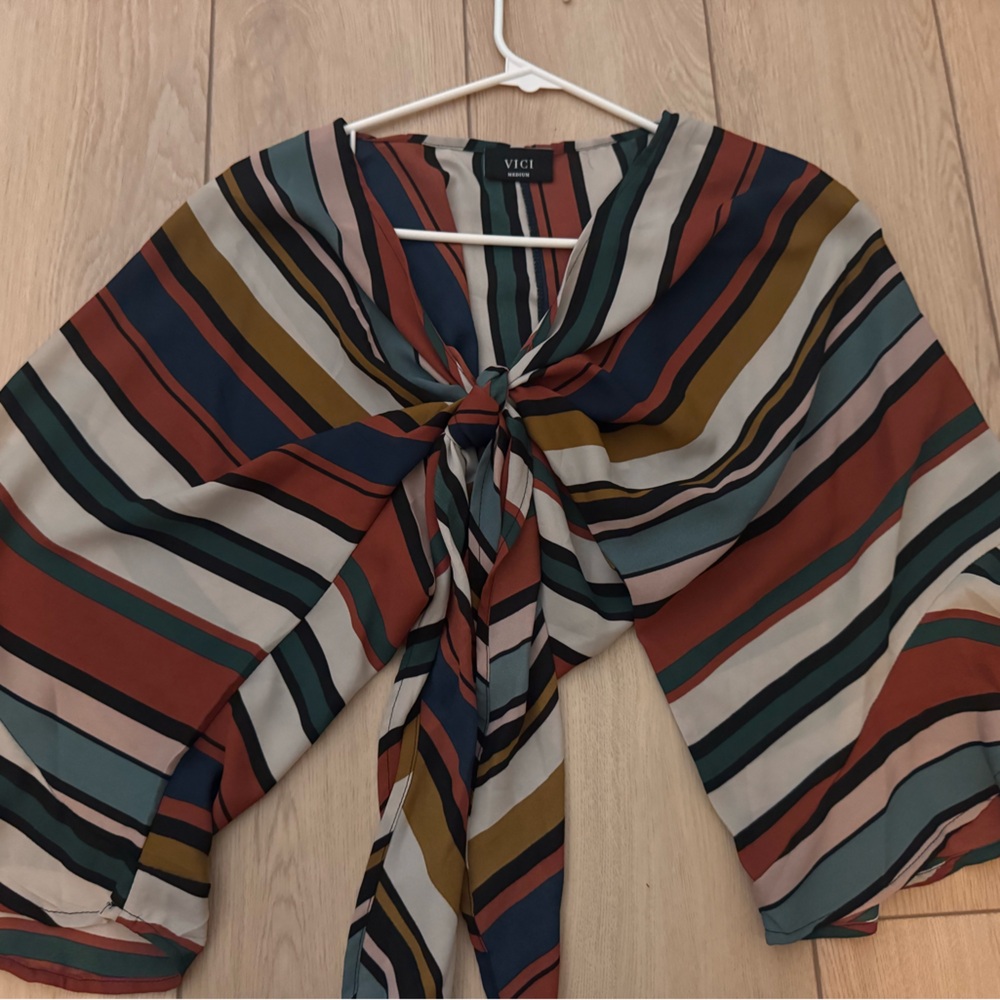 Striped Multicolor Tie Blouse